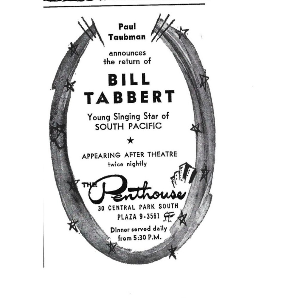 Bill Tabbert South Pacific Penthouse Central Park NYC Advertisement 1950s Vintag